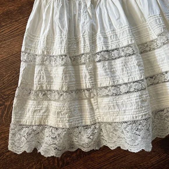 Antique Tiered Petticoat, Full Length Lace Skirt, Corset Waist - Picture 6 of 12